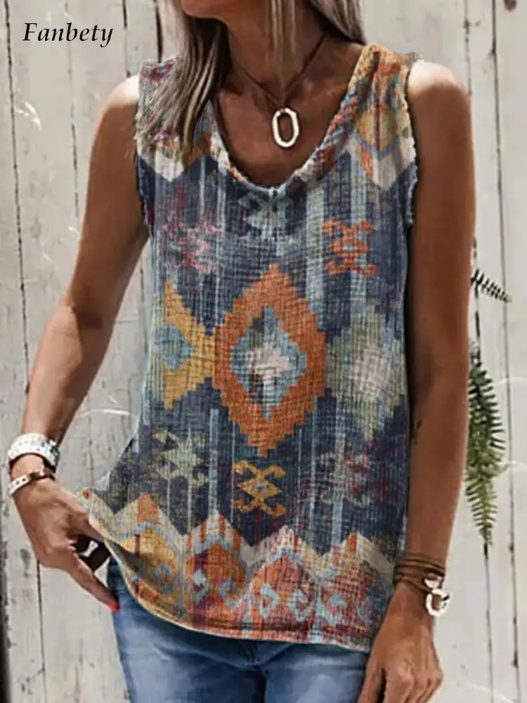 

Женская блузка без рукавов, Повседневная Свободная рубашка в стиле Харадзюку, элегантный пуловер с принтом, лето 2022