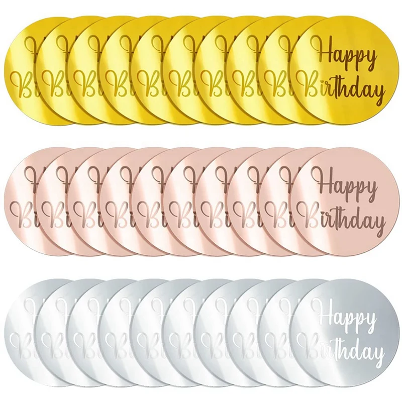 

30Pcs Acrylic Cake Disc Mirror Cupcake Toppersfor DIY Cupcake Decoration Party Supplies