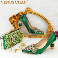 2022 italian design womens catwalk shoes designer heels pointed rhinestone embroidered wedding party shoes and bag set