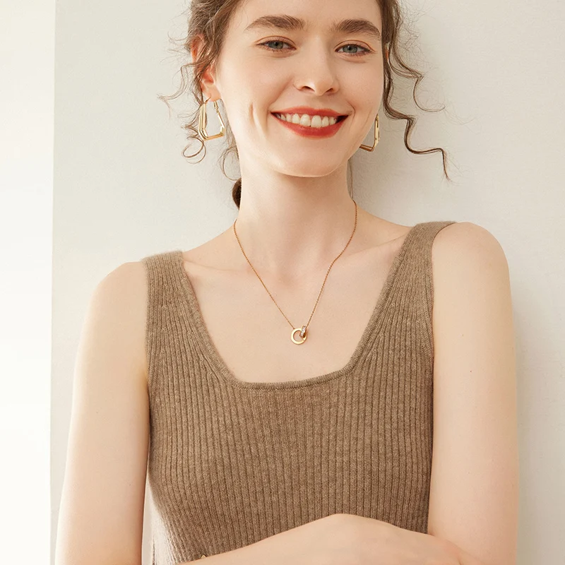 100% кашемировый жилет-бретелька женский вязаный пуловер с v-образным вырезом