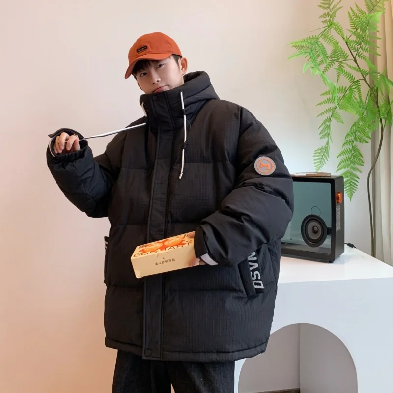 Winter Men'S New Hooded Drawstring Trend Warm Duck Down Lightweight  Short Coat Casual Cotton Padded Jacket White Blue Black