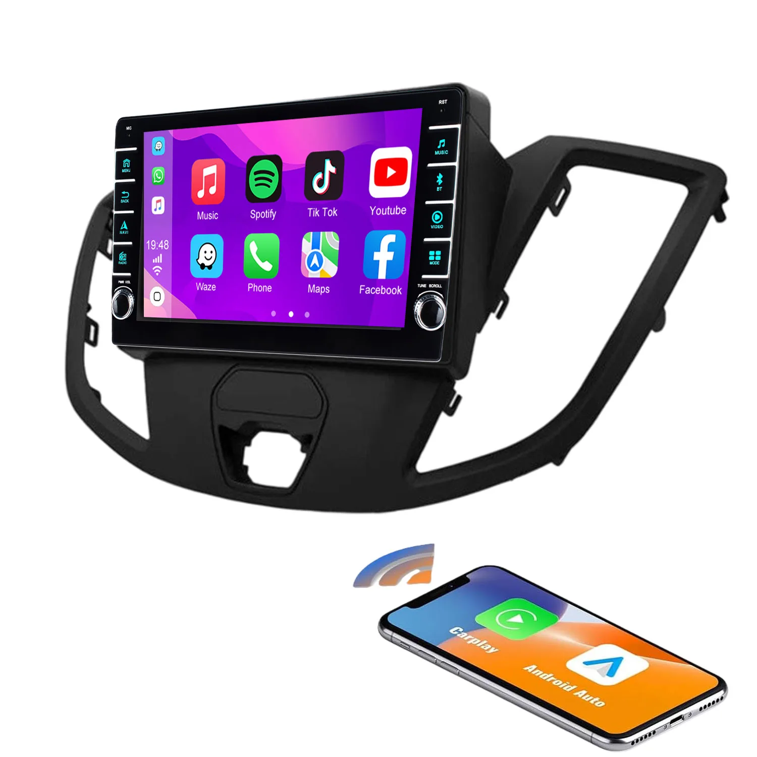 Фото 8-дюймовый автомобильный радиоприемник с Bluetooth, CarPlay, GPS, Android Auto, HD-камерой заднего вида для Ford Transit MK8 Tourneo Custom 150 250 350 №5