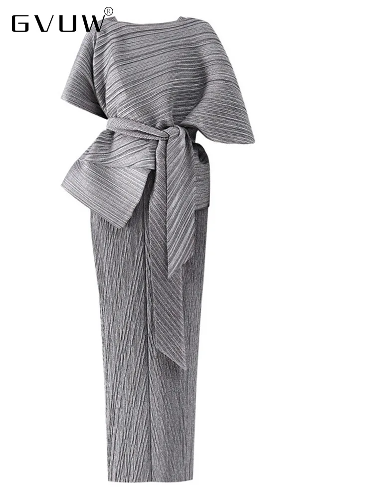 

Осеннее плиссированное платье GVUW 2022, комплект из двух предметов, женское темпераментное длинное вечернее платье с поясом, 17D852