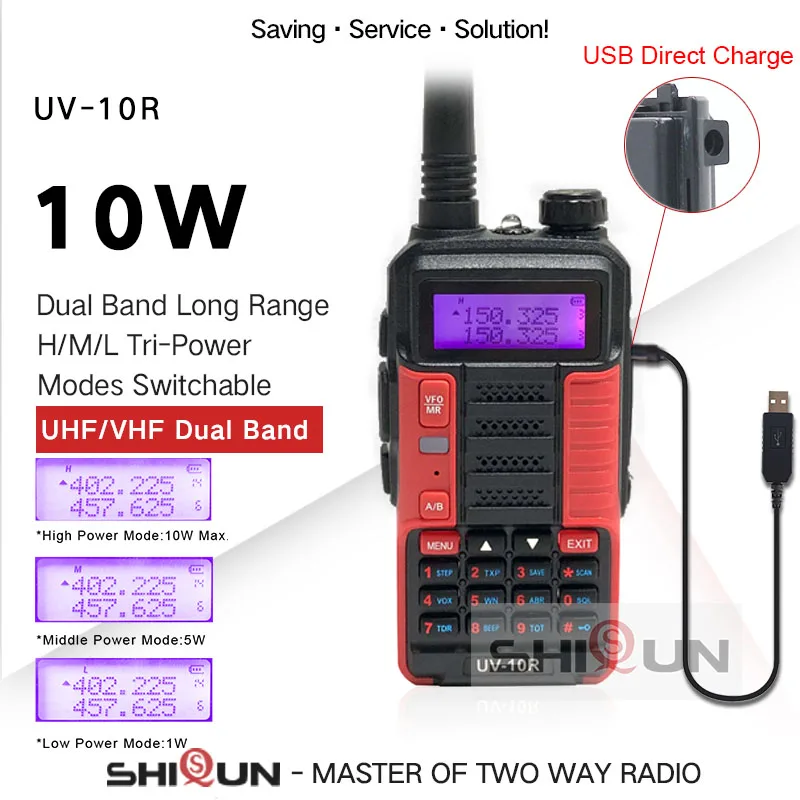 

Baofeng UV 10R Professional Walkie Talkies High Power 10W Dual Band 2 way CB Ham Radio 10KM hf Transceiver VHF UHF BF UV-10R New