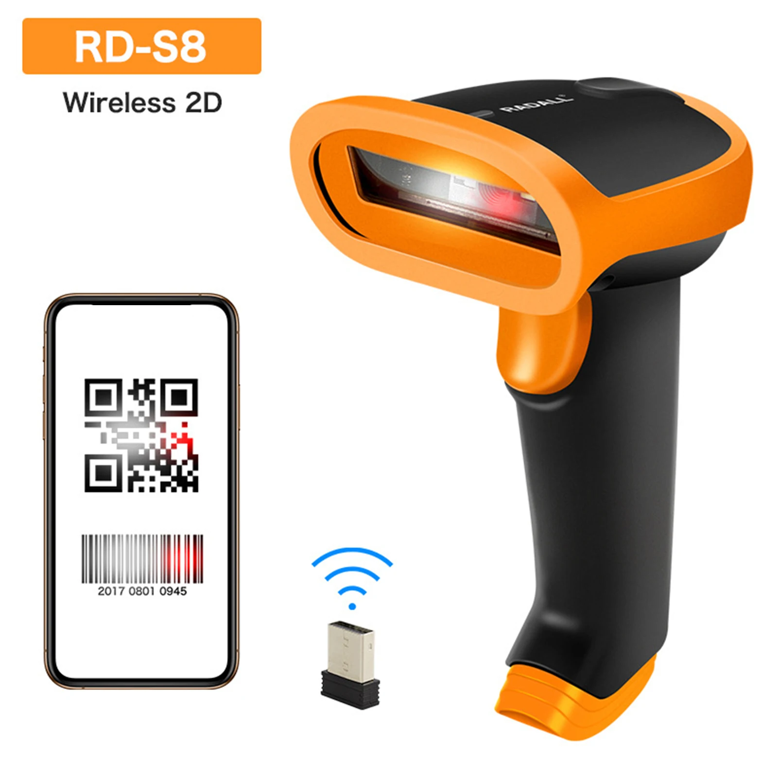 

Сканер штрих-кода S8 2,4G, 1D, 2D, USB и беспроводной