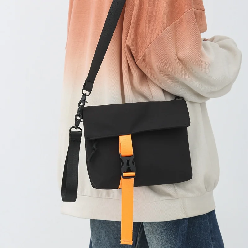 

Men Crossbody Bags Nylon Fashion Streetwear Students Black Flap-bag Casual Harajuku Shoulder Bag Korean Style Ulzzang Ins Chic