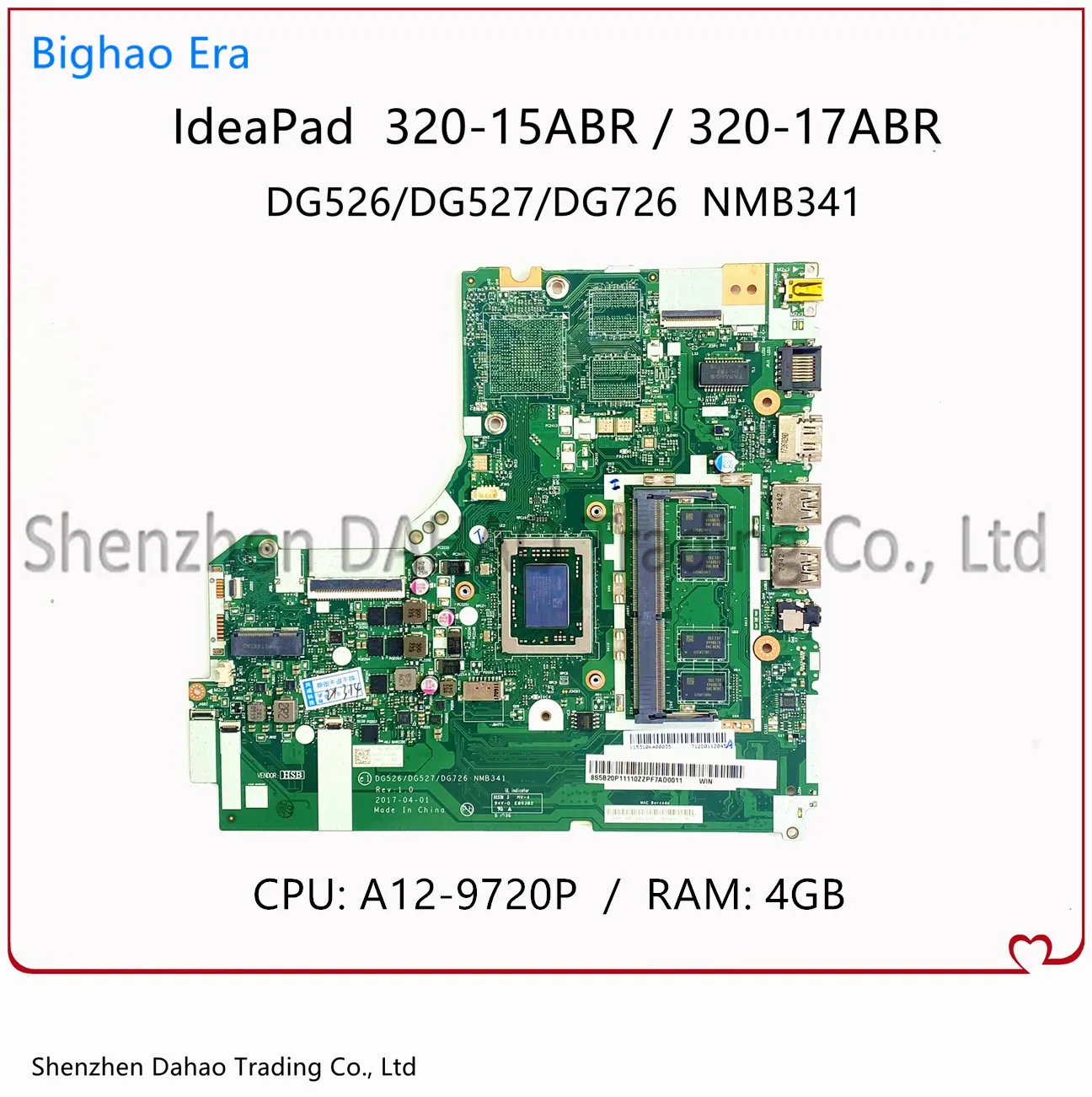 

For Lenovo IdeaPad 320-15ABR Laptop Motherboard DG526/DG527/DG726 NMB341 NM-B341 With A12-9720P 4G-RAM FRU:5B20P11116 5B20P11110