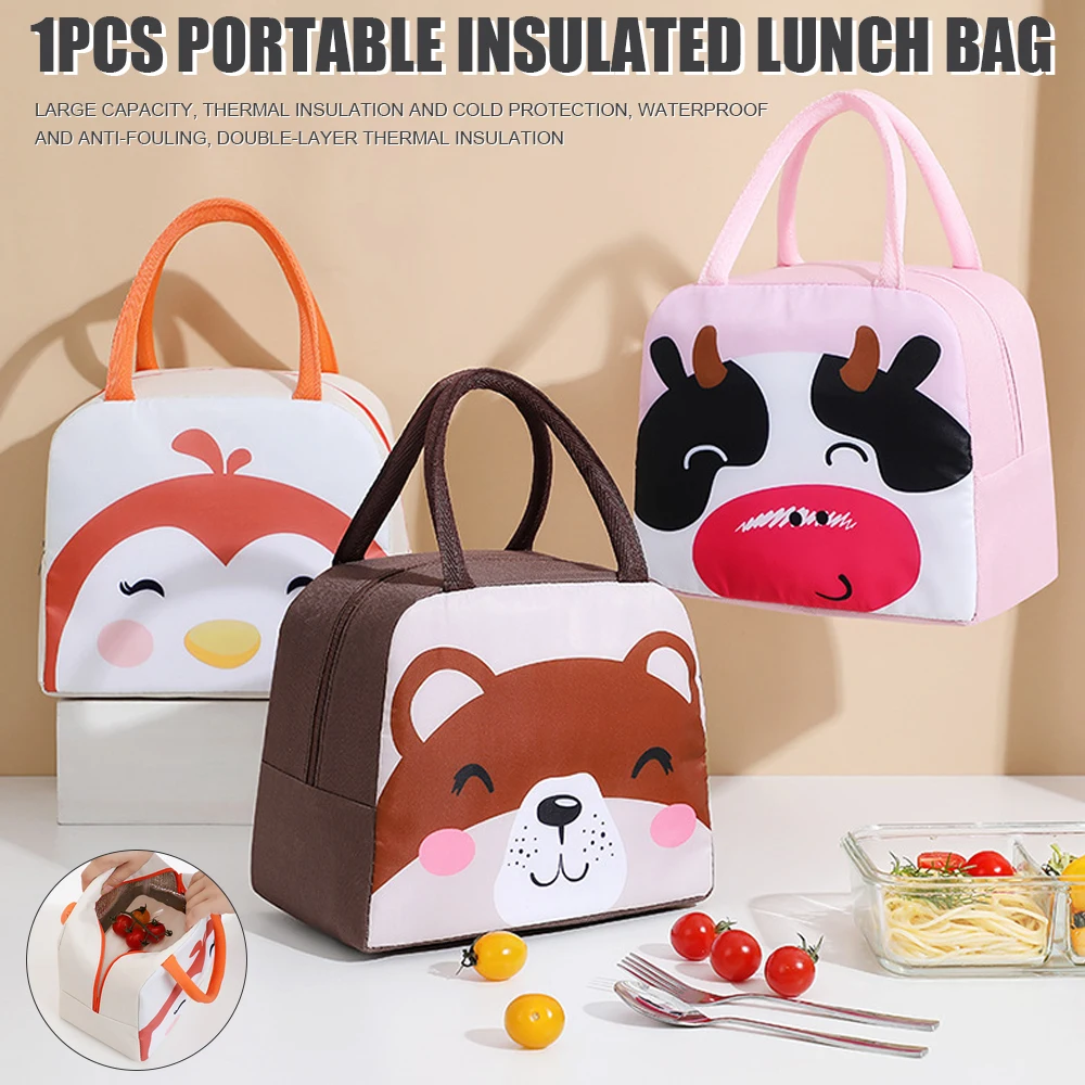 

Симпатичная портативная Термосумка для ланча с ручкой для работы или школы, сумка для пикника, сохраняющая тепло или холод, водонепроницаем...