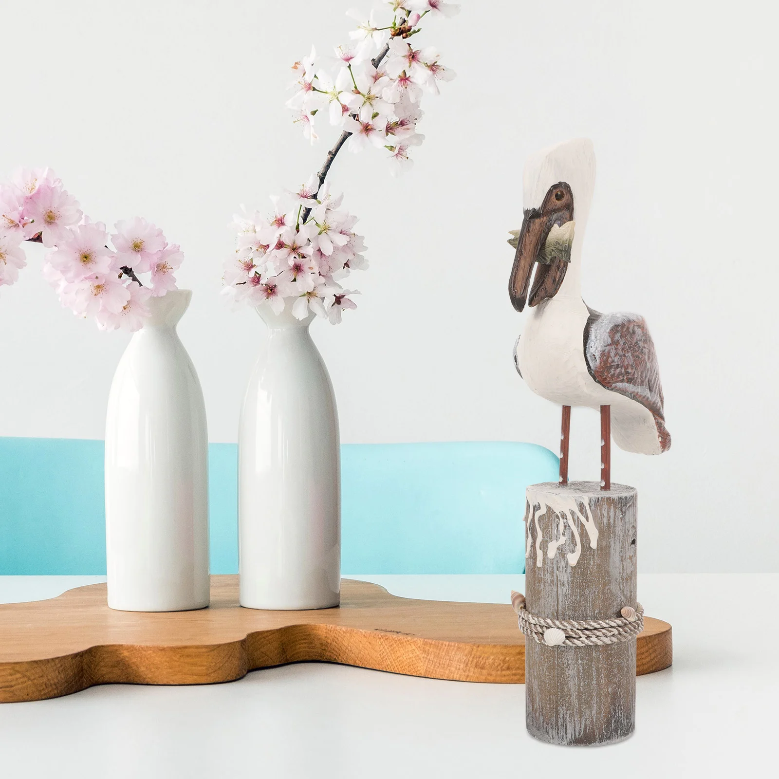 

Wooden Bird on Stump Statue Nautical Style Bird Decor Home Decoration Desktop Bird Ornament