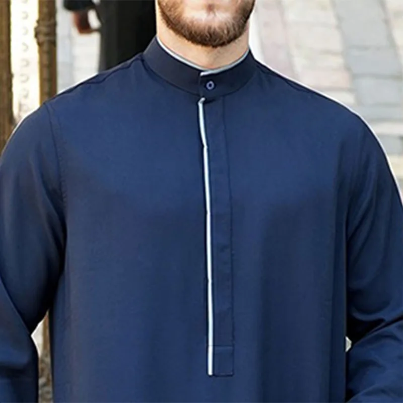 Ramadan Eid Muslim Fashion Men Robe Middle East Arab Abayas Dubai Turkish Islamic Clothing Solid Color Simple De Moda Musulmana
