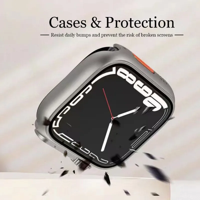 Modification Mod Kit Glass Protector Plastic Case Nylon Alpine Loop Strap For Apple Watch 8 7 6 5 4 SE Band Change to Ultra 49mm