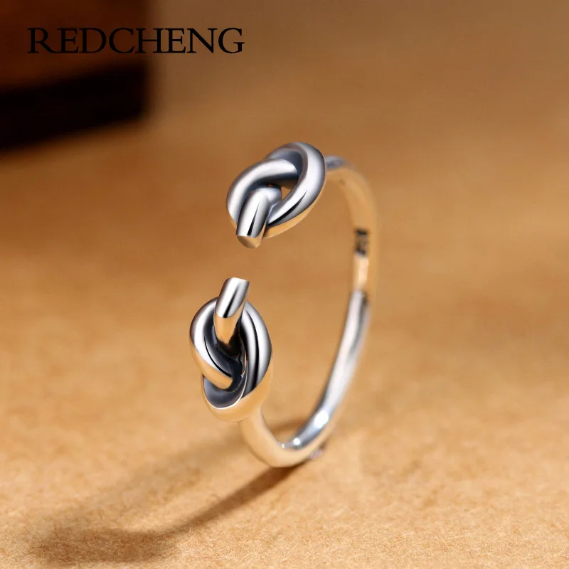 

REDCHENG 925 пробы Серебряное кольцо с двойным узлом для женщин минималистичный винтажный шикарный креативный Темперамент Ювелирные изделия По...