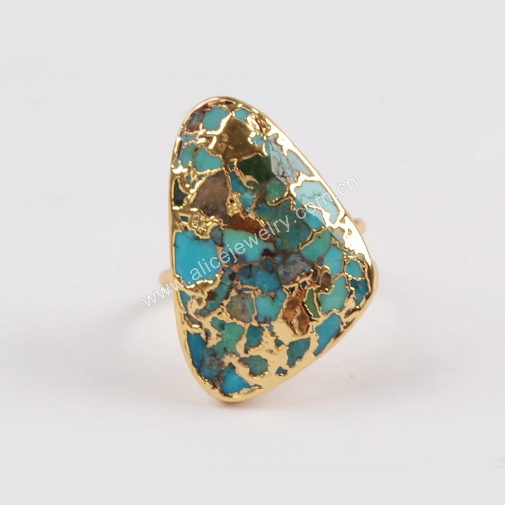 

5PCS Retro Irregular Turquoise Rings Boho 18K Gold Plated Geometry Open Finger Ring For Women Party Jewelry Accessories