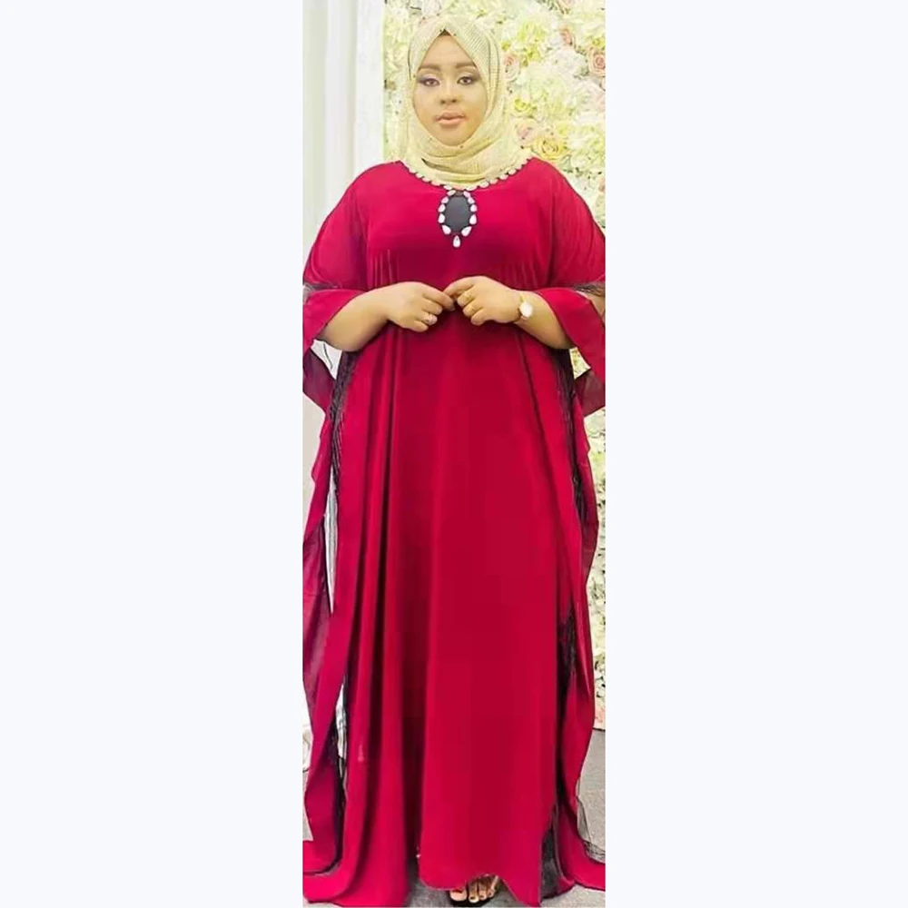 

African Maxi Dresses For Women Abaya Dubai O-collar Loose Batwing Sleeve Robe Boubou Solid Muslim Holiday Dress Islam Clothing