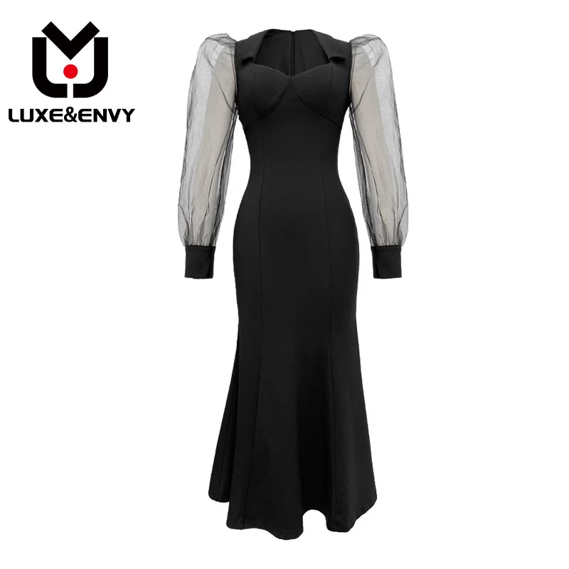 

Женское длинное платье-годе люкс & ENVY, французское Сетчатое платье с квадратным вырезом и рукавами-фонариками, весна-лето 2023