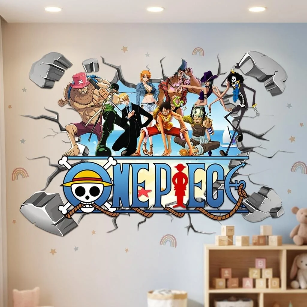 Фото Мультяшные 3D-наклейки на стену с Луффи из One Piece для детской комнаты, декор для дома и спальни, самоклеящиеся наклейки с персонажами из фильма №4