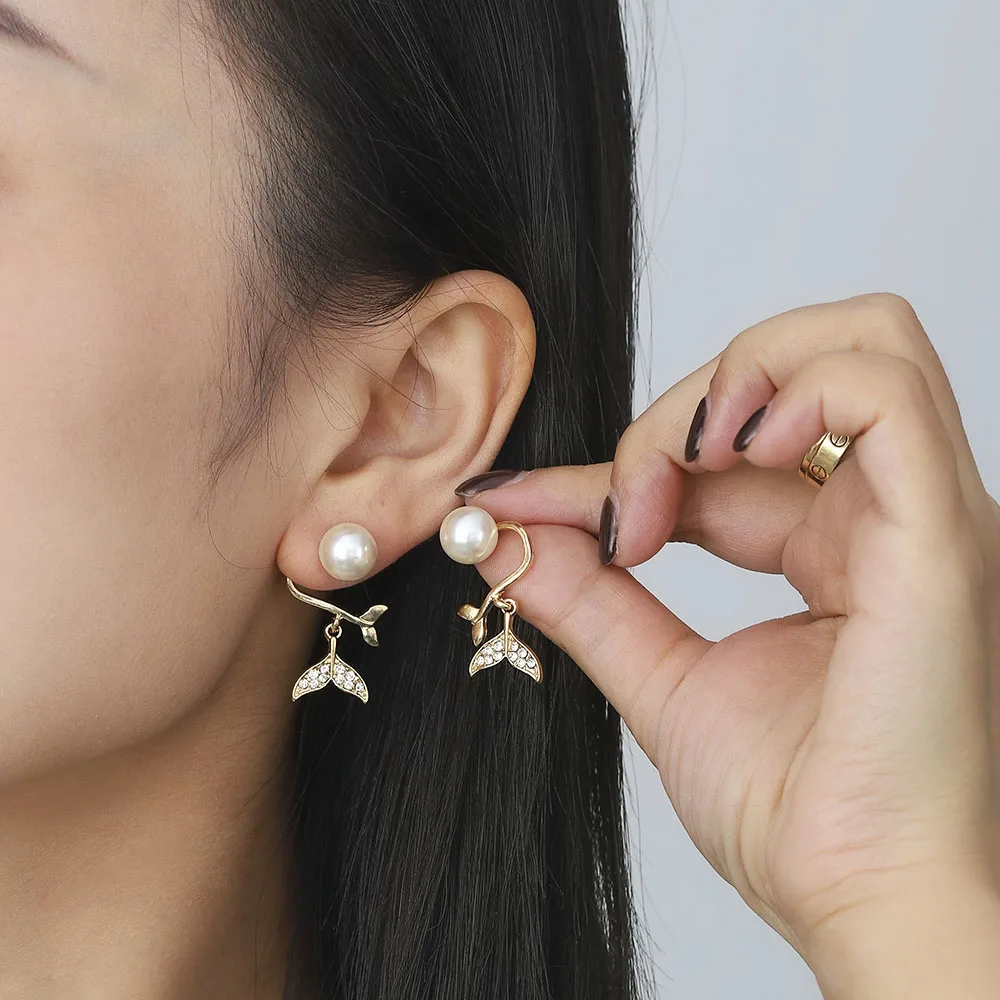 

Lightweight Fashion Gold Fishtail Pearl Stud Earrings Less Korean Glamour For Girlfriend Birthday Party Gift Jewery