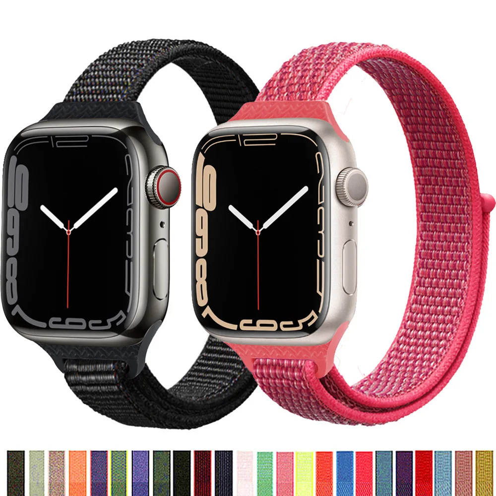 

Тонкий ремешок для Apple watch band 44 мм 40 мм, нейлоновый браслет для iWatch band 45 мм 41 мм 42 мм 38 мм, Apple watch series 7 6 5 4 3 se