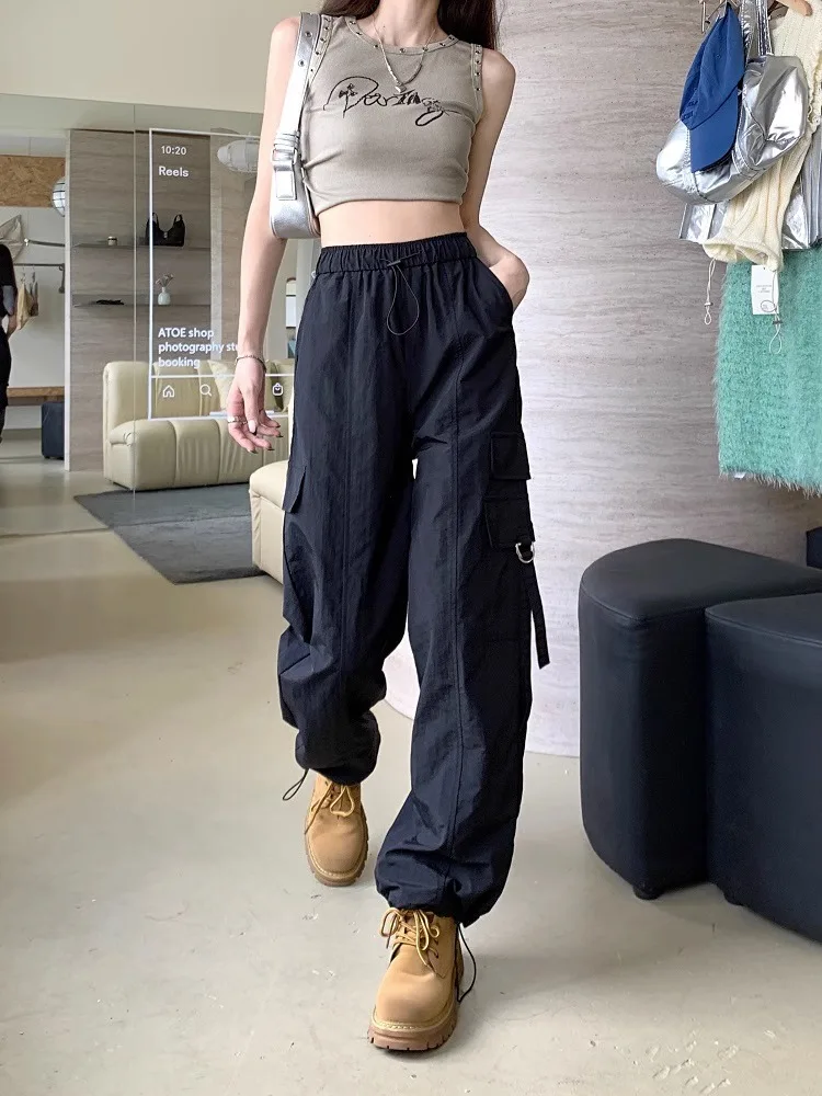 

Deeptown Korean Style Black Cargo Pants Women Y2k Hippie Streetwear Wide Leg Baggy Trousers Kpop Harajuku Oversize Pantalons