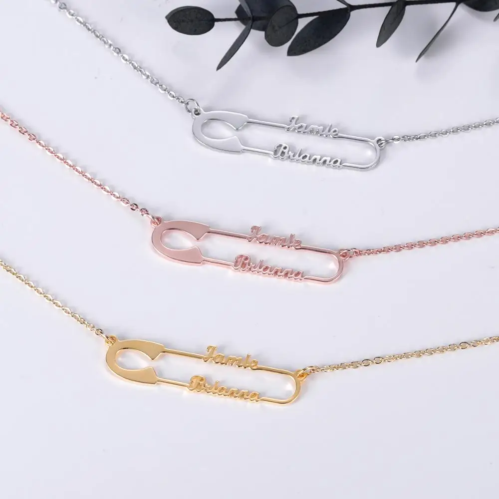 

Personalized Name Safety Pin Necklace - Custom Initial Choker Jewelry,Old English Necklace Mother's Day Gift for Her,Women,Mom