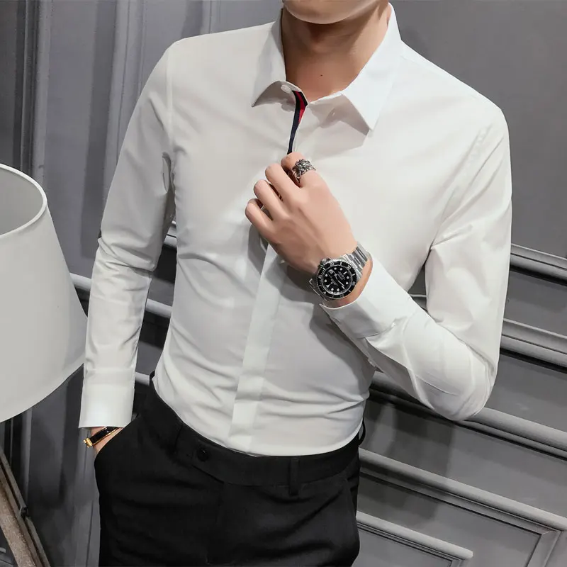 2022 Brand Clothing Men's Spring Embroidered Long Sleeves Shirts/Male Slim Fit High-End Business Shirt Dress Shirt Tops S-5XL