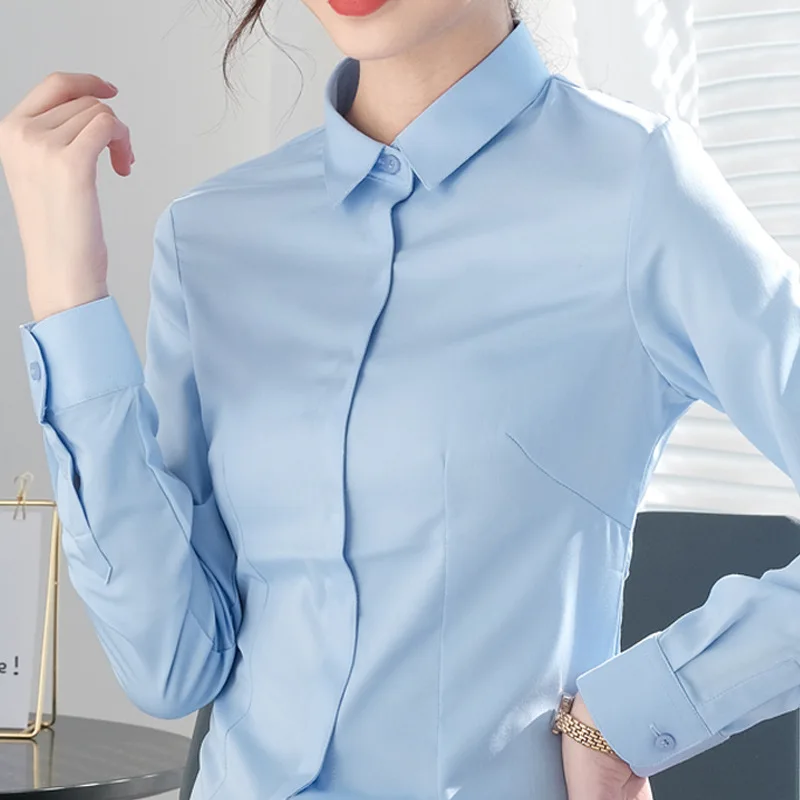 

Blue Blouse Women big size Formal Work Top Autumn Fashion Long Sleeve Turn-down Collar Shirt Ladies Elegant Ol Style White Shirt