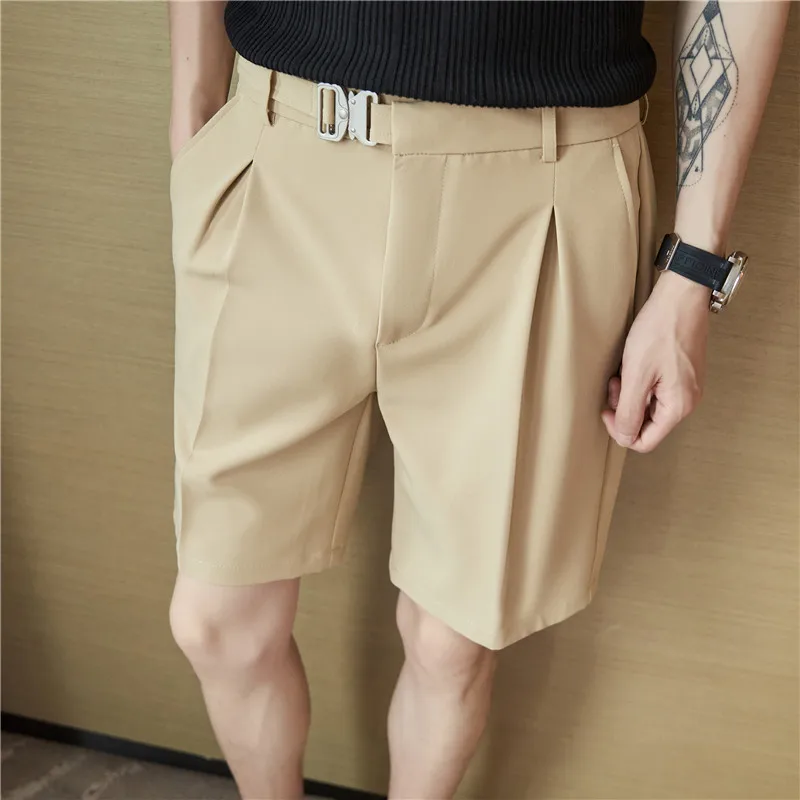 3 Color Men Summer New Straight Elastic Business Fashion Thin Short Pants Male Brand Khaki White Black Slim Fit Casual Shorts