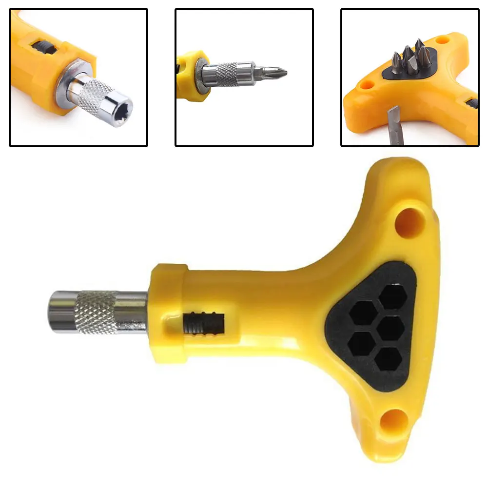 

1 SET 100x83mm T-type Ratchet Screwdriver Handle With 5 Bits Socket Wrench Hand Tool Accessories For Sockets Screwdriver Bits