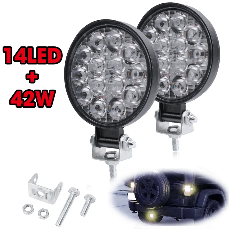 

Car LED Round 42W 14LED Working Light Car Front Fog Light 12V 24V Headlight for Truck SUV Tractor Off-road High Brightness
