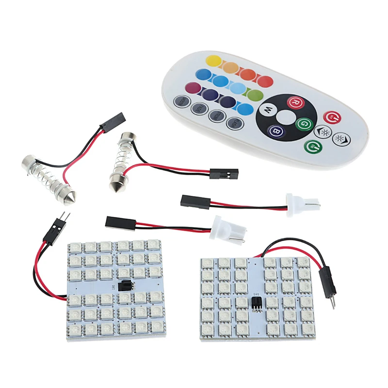 2 x T10 36SMD Автомобильная RGB фестонная купольная лампа для чтения Атмосфера Лампа Пульт дистанционного управления Прямая