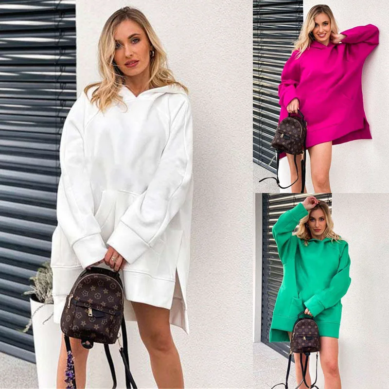 

Женская толстовка с длинным рукавом, однотонная толстовка с разрезом, пуловер в Корейском стиле, Осень-зима 2023