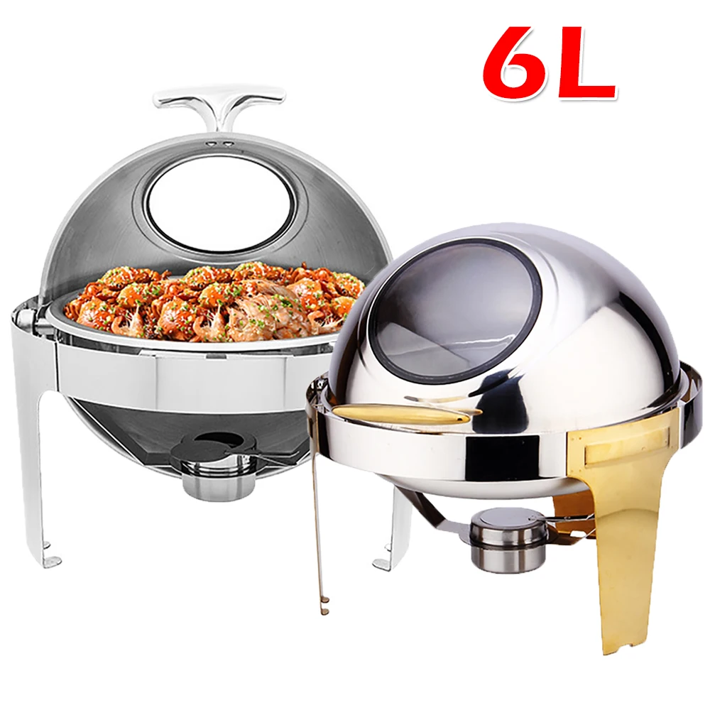 

Round Flip-Top Visual Buffet Stove Restaurant Stainless Steel Self-Service Tableware 6L Food Warmer Waterproof Insulation Stove