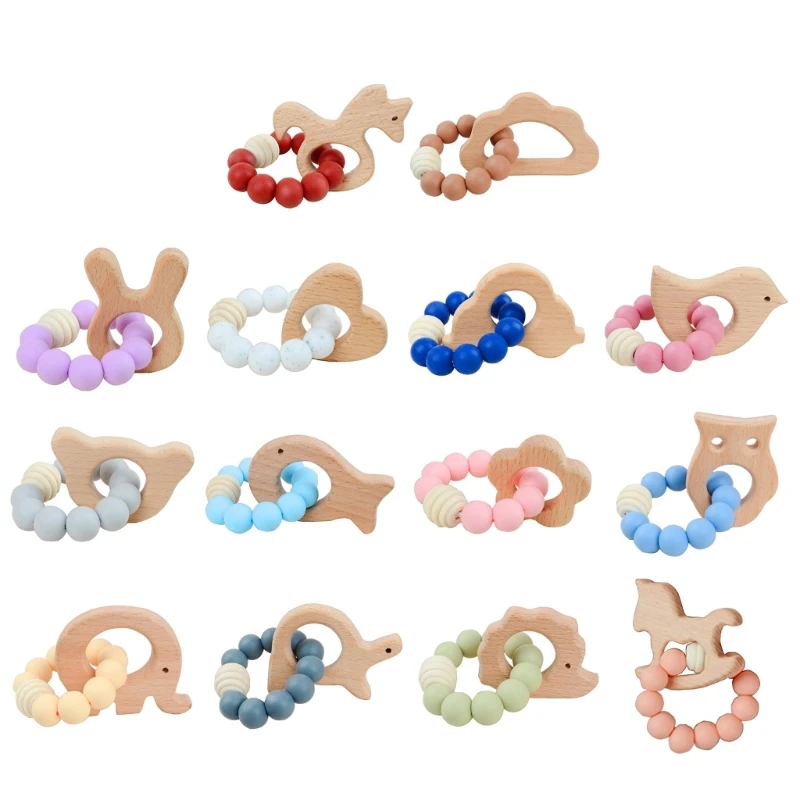

Baby Teether Toy Beech Wood Cartoon Multiple Shaped Teething Toy for Toddlers