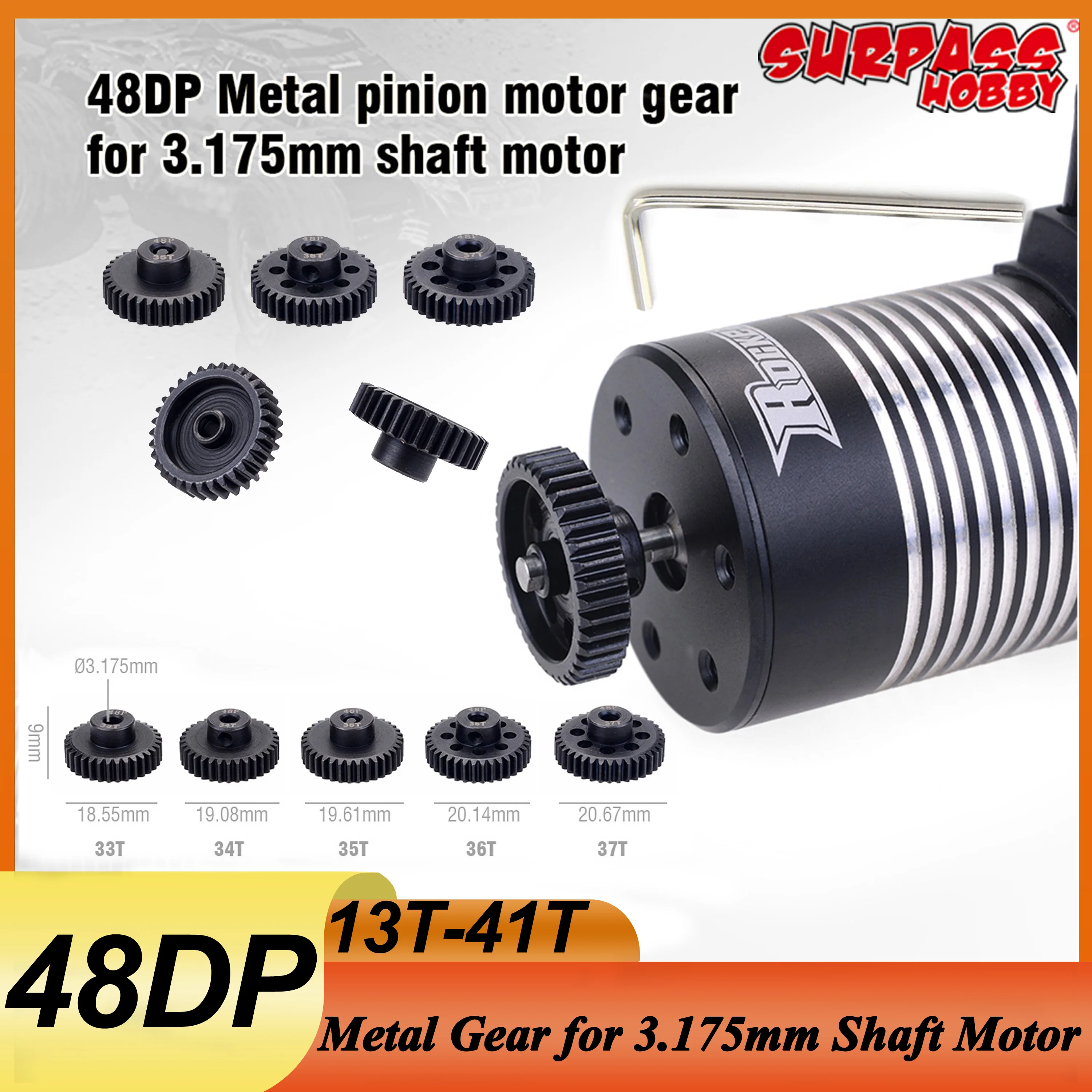 48DP 3 175 мм 13T 21T 31T 38T 41T 13T-41T Черная стальная шестерня Металлическая двигателя для 1/18