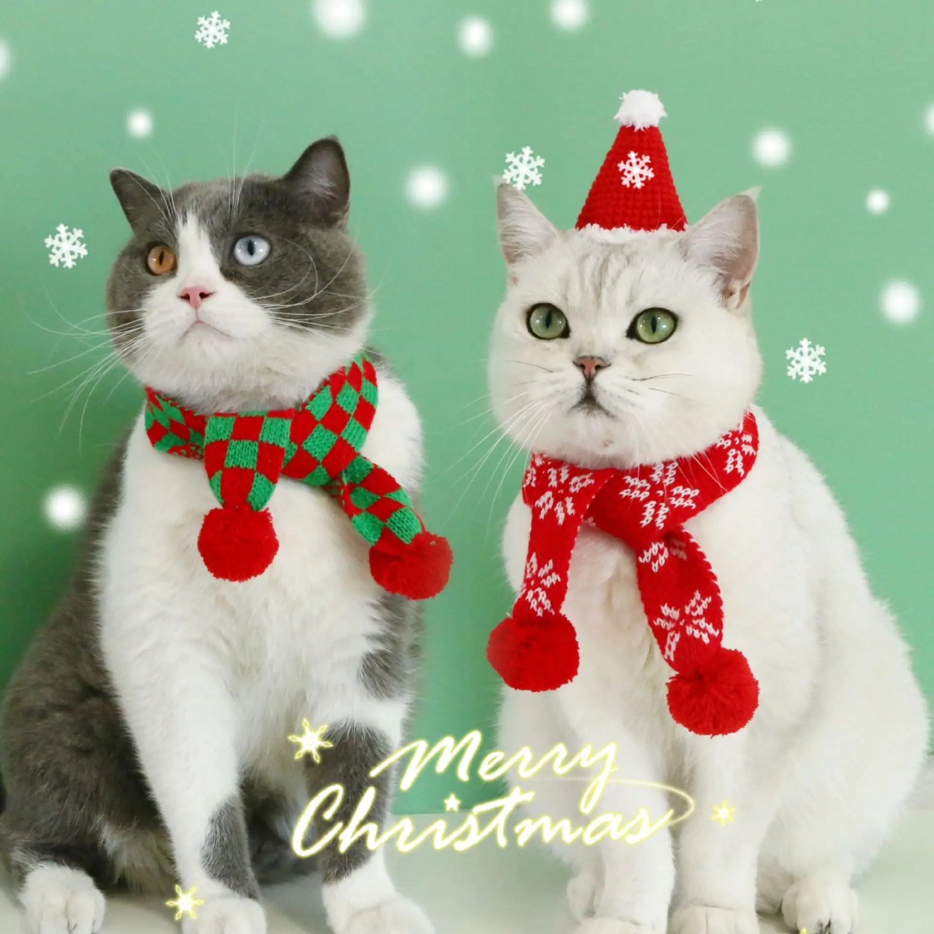 

Pet Cat Dog Knitted Snowflake Plaid Lattice Scarf Striped Hair Ball Clothes Warm Christmas Snowflake Bib Neckerchief Accessories
