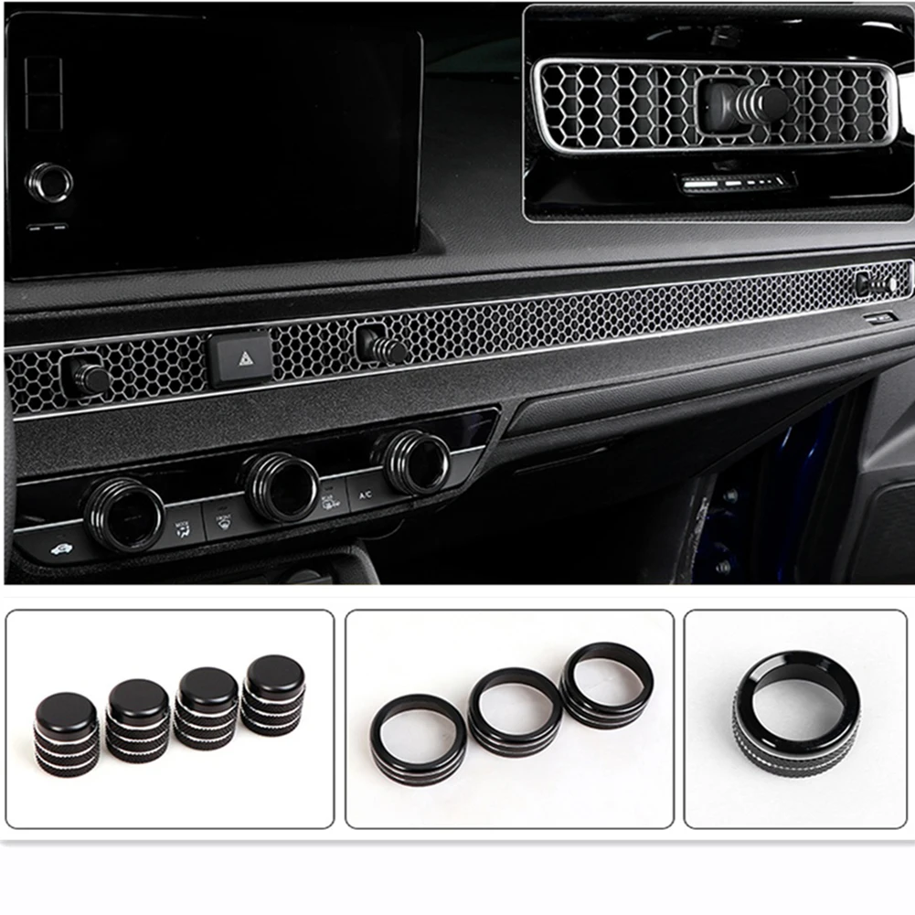 

8pcs Car Dashboard Console Knob Black Trim Cover For Honda Civic Sedan 2022 Black High Quality Car Styling Accessories