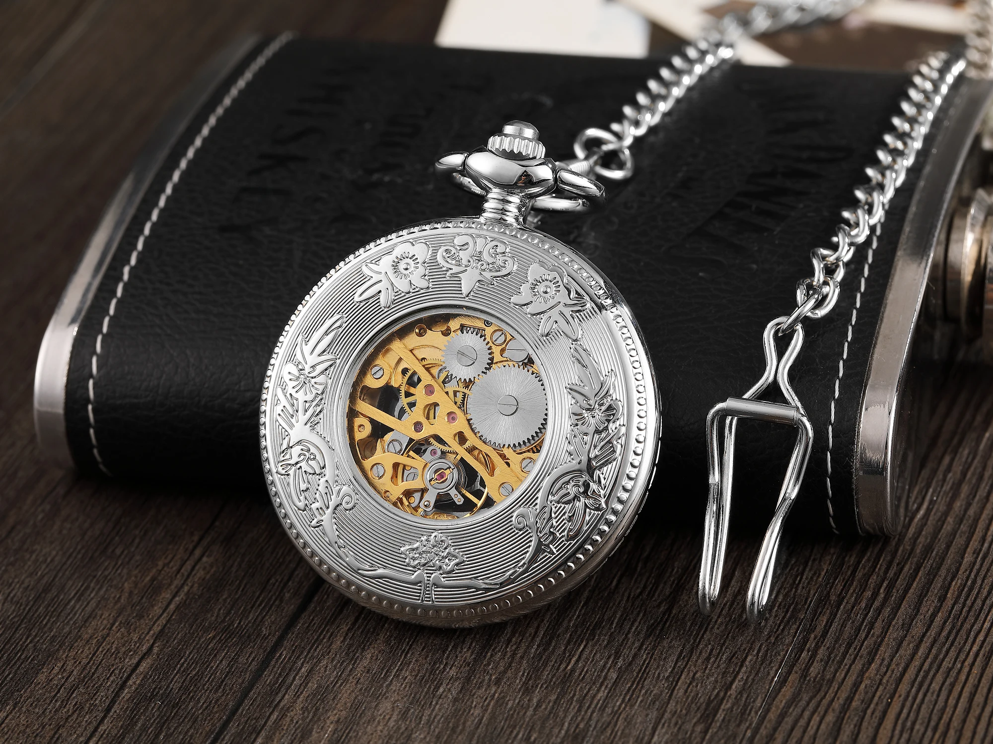 Men Antique Steampunk Vintage Roman Numerals Automatic Mechanical Pocket Watch Necklace Pendant Retro Clock Chain Reloj Hombre
