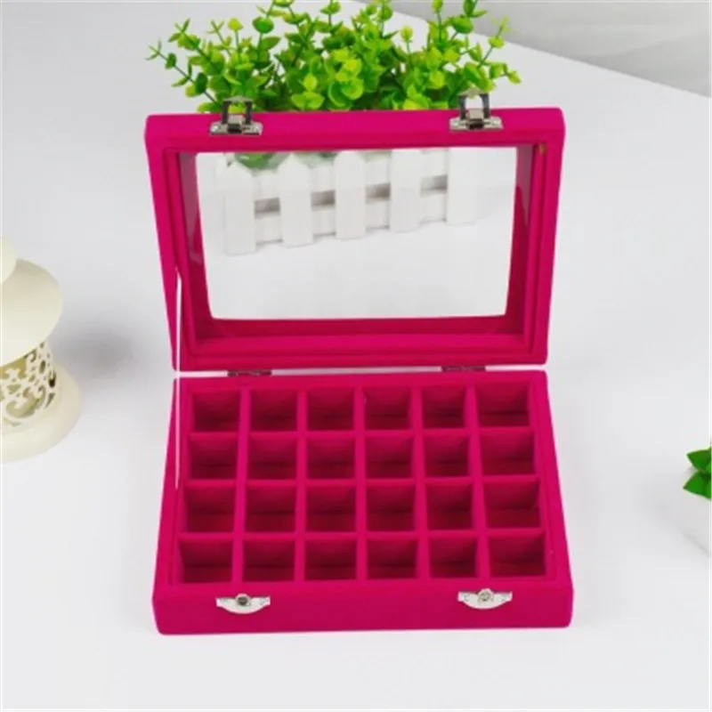 Velvet Glass Jewelry Display Box 20*15*4.5cm Jewelry Tray Holder Casket Storage Organizer 2017 Earrings Ring Box images - 6