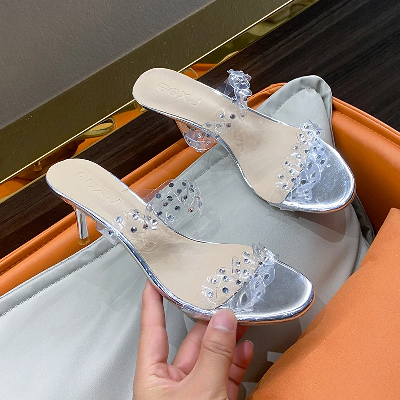 

2022 NEW Fashion Women Stiletto Heel Sandals Summer Female Shoes Woman Transparent Sandals Women Shoes Female Slip on Peep Toe