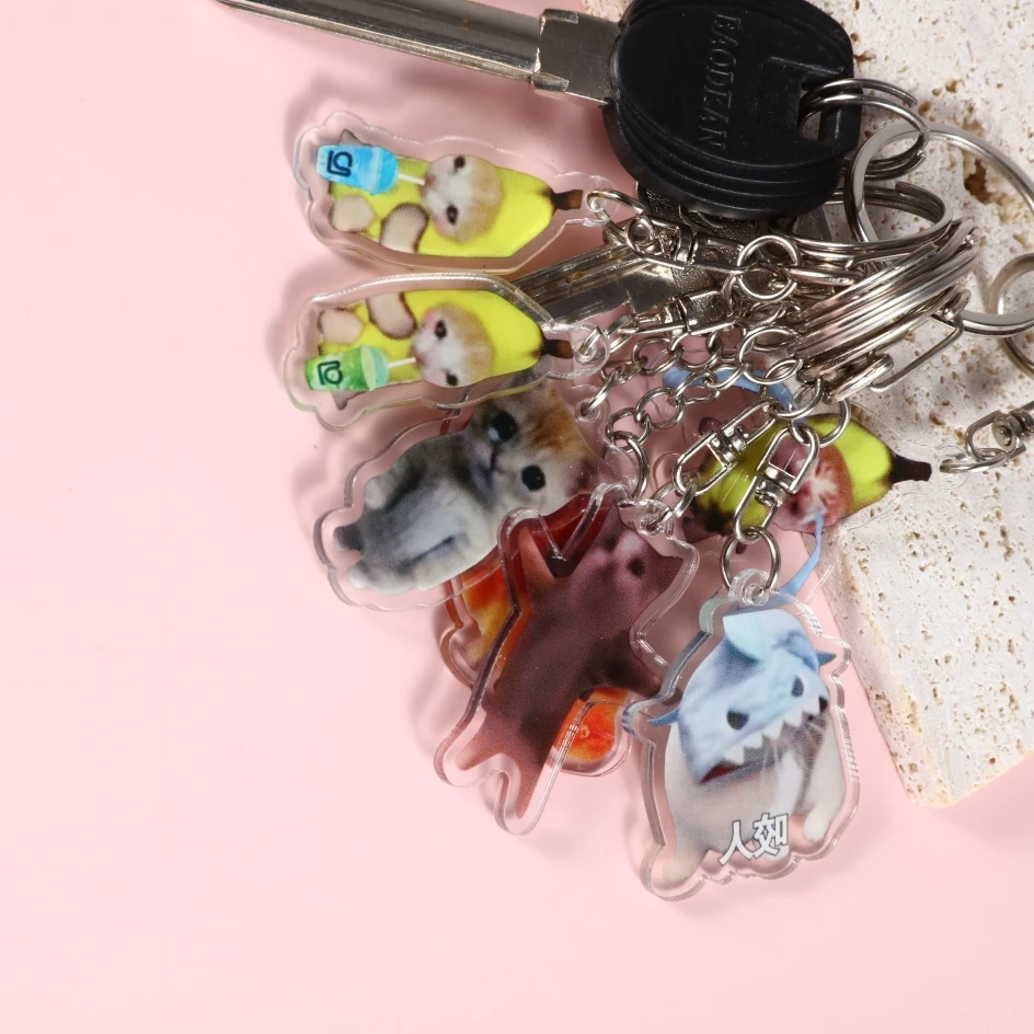 

Creative Cute Banana Cat Meme Keychain Girl Students Funny Happy Love Bread Black Cats Lanyard Small Pendant Phone Chain Jewelry