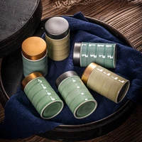 creative portable sealed storage jar mini ceramic tea can with lid metal food jar porcelain storage container home decor modern