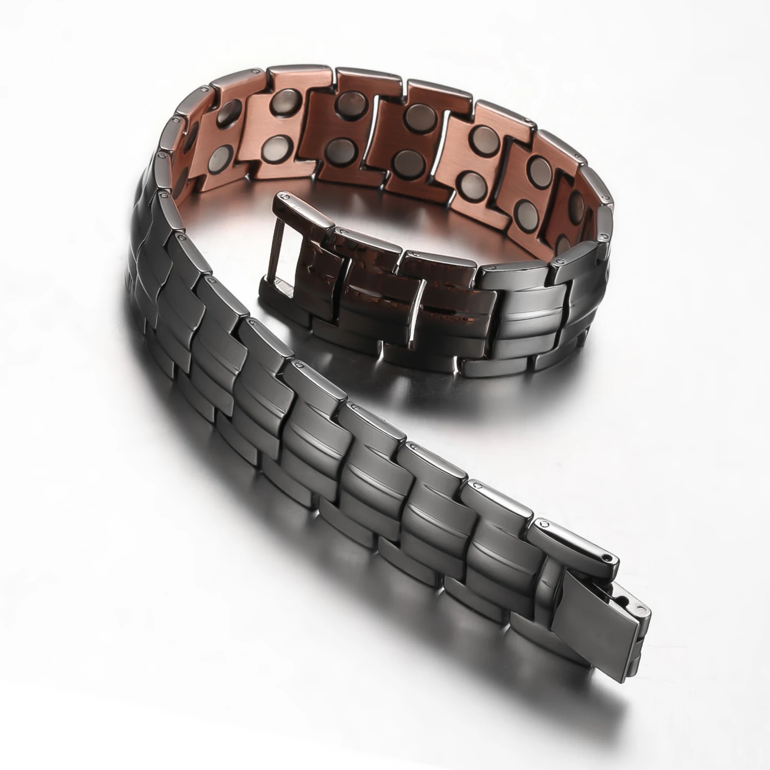 Men's Gun Black 99.95% Pure Copper Magnetic Therapy Bracelets Double Raw Magnets Power Energy Chain Link Fashion Bracelet