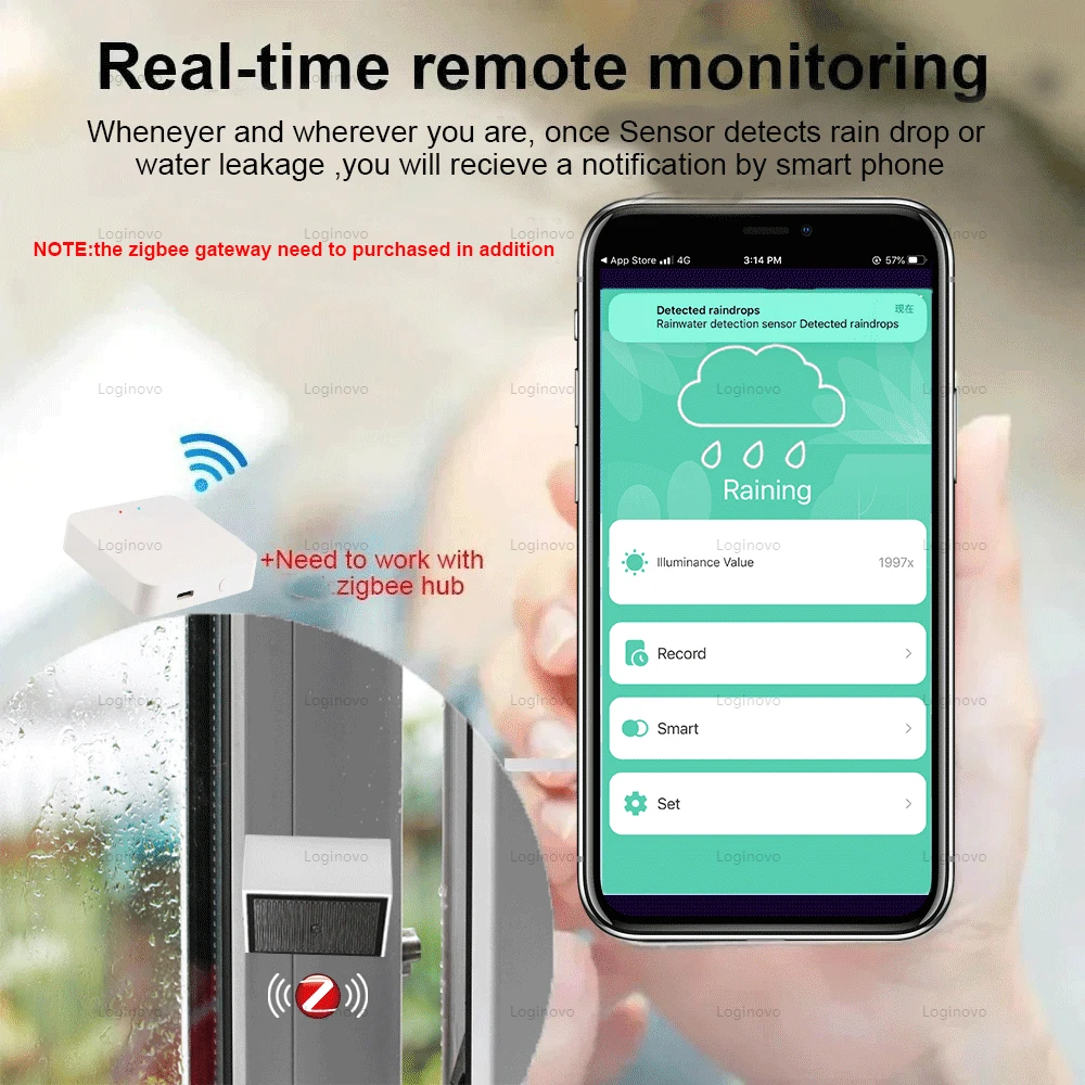 Фото Zigbee датчик обнаружения капель дождя детектор яркости света IPX4 наружное водонепроницаемое обнаружение дождевой воды для домашней автоматизации Tuya №3