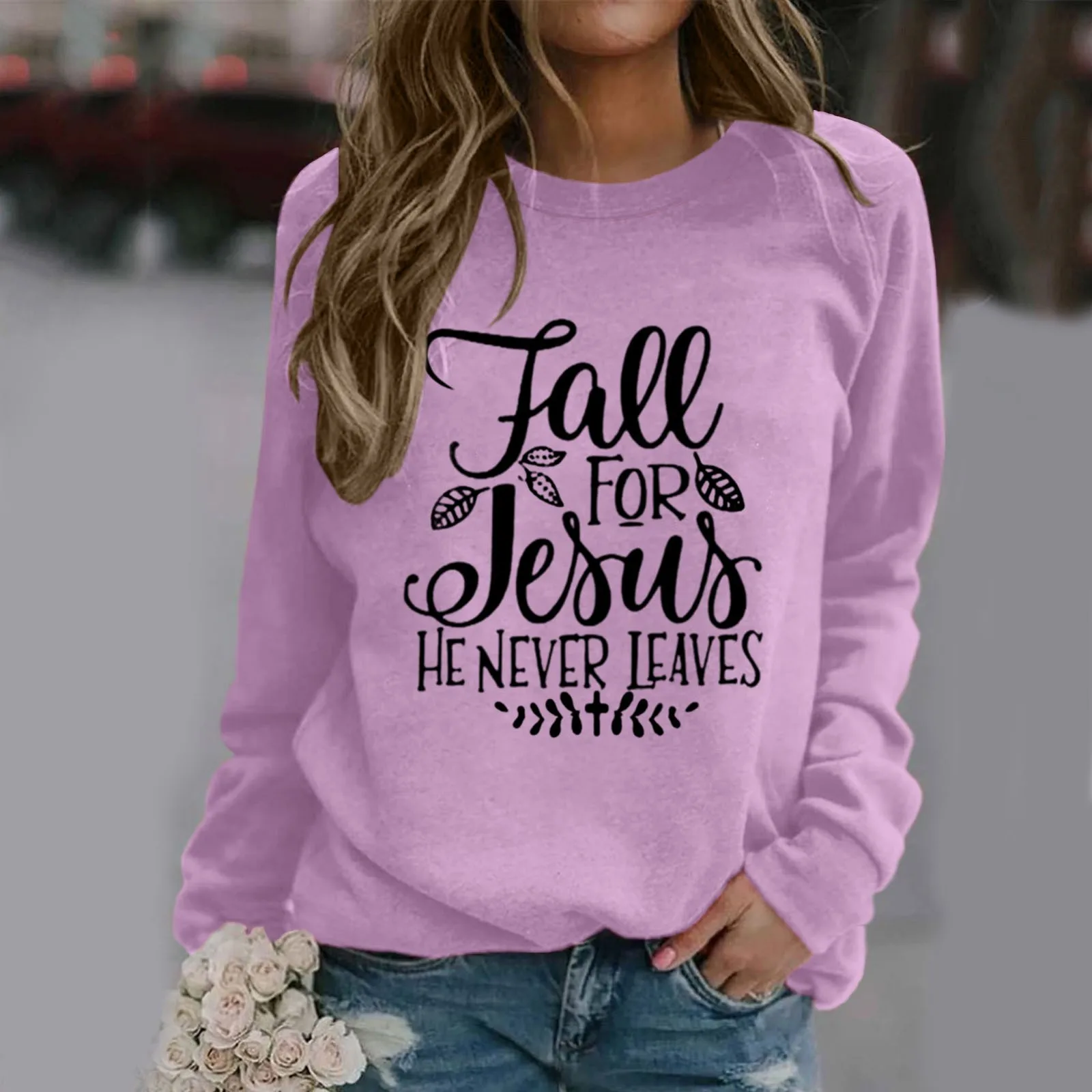 

Ladies Pullover Fashion Letter Printing Round Neck Long Sleeve Sweatshirt Casual Fashion Tops Pullover Lady Workout Top