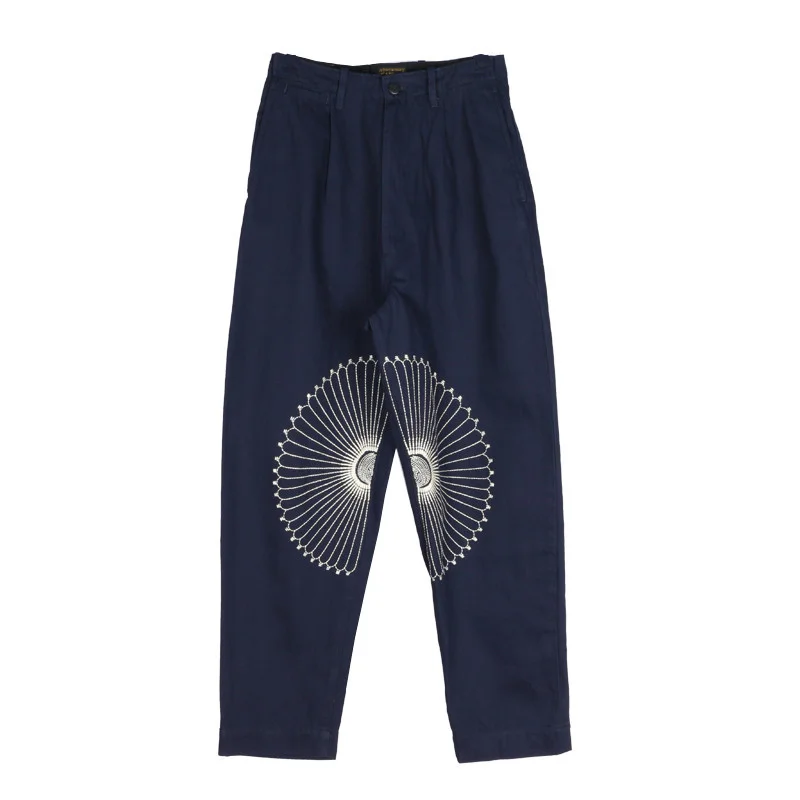 

KAPITAL 23SS Chrysanthemum Copper Moire Indigo Embroidery Knickerbockers Casual Jeans For Men Women