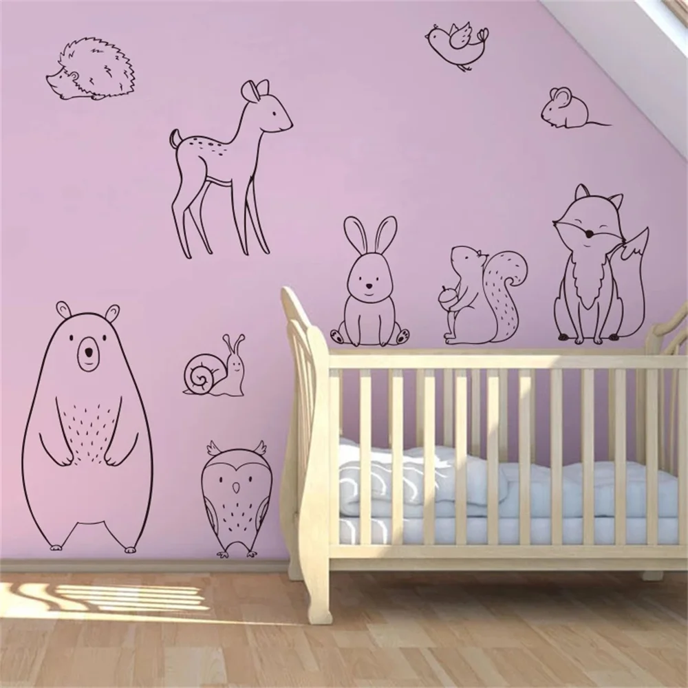 

Cartoon Woodland Animals Bear Deer Wall Sticker Baby Nursery Kids Room Forest Pet Fox Wolf Animal Wall Decal Bedroom Vinyl Decor