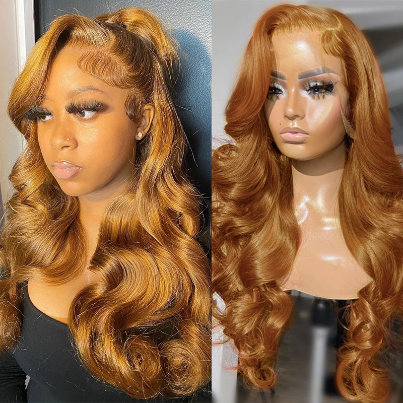 HD Transparent Lace Frontal Wigs For Women Colored Ginger Blonde Lace Front Wig Brown Body Wave Human Hair Wigs Curly Remy 180%