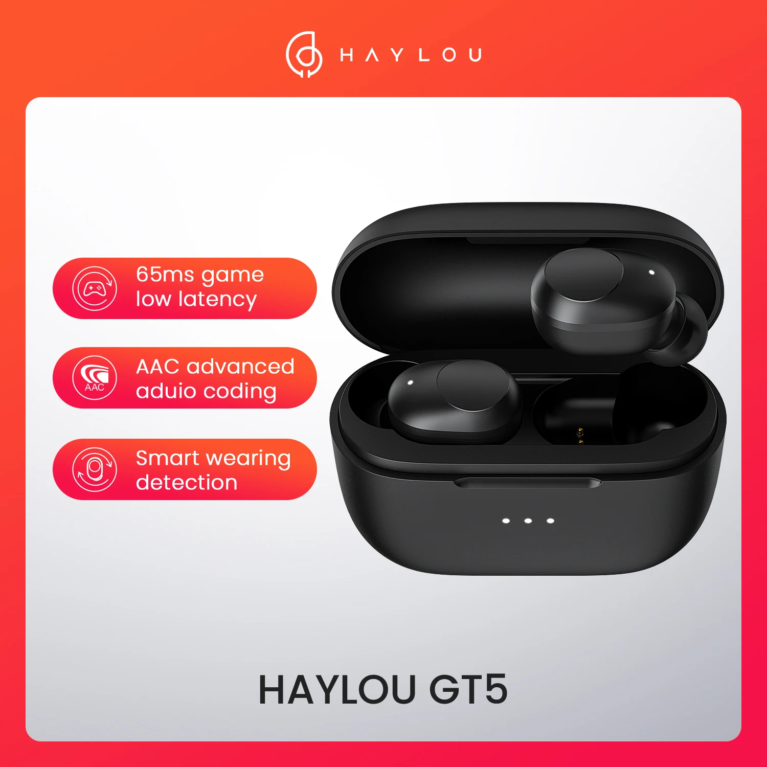 

TWS Haylou GT5 Touch Control Wireless Charging Bluetooth Earphones AAC HD Stereo Sound,Smart Wearing Detection gamers headphone