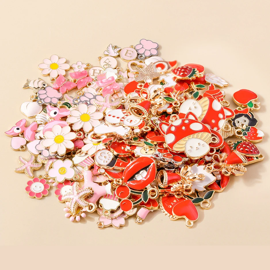 

10pcs Mix 8 Colors Cute Sweet Pink Green Blue Red Charms Enamel Animal Flower Pendant for Earring Necklace Diy Jewelry Accessory