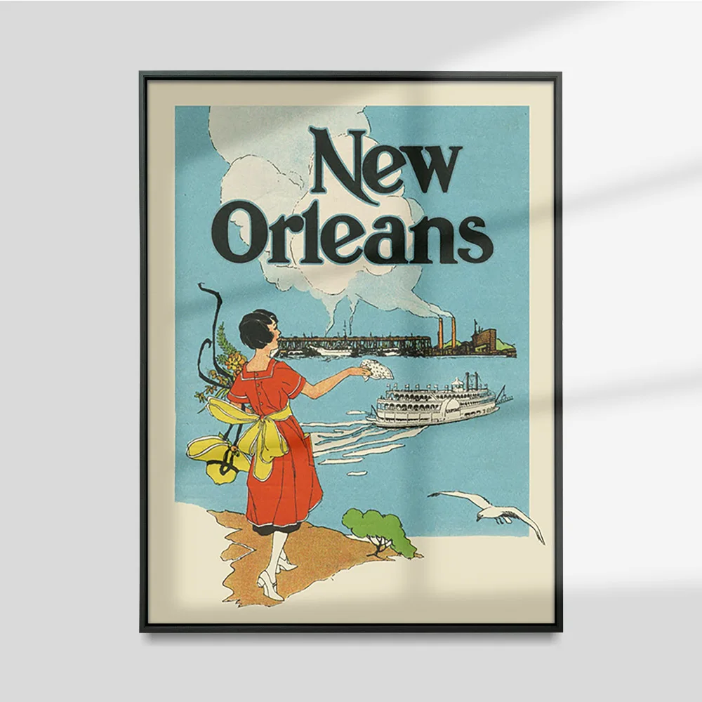 

Vintage New Orleans Print Art Travel Advertising Poster Landscape Canvas Painting Decor Wall Stickers